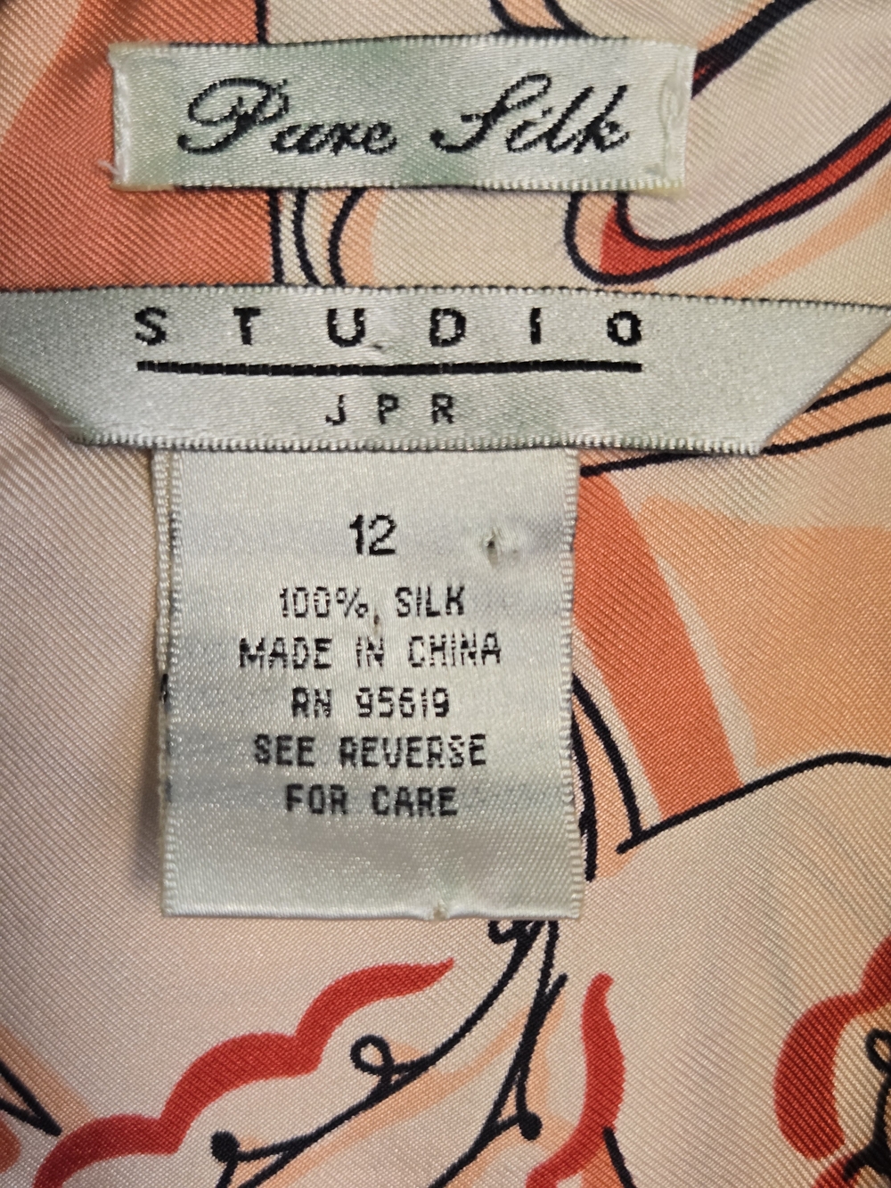 Studio JPR Vintage 1990s Pure Silk Blouse Peach Coral Paisley - Picture 2 of 10